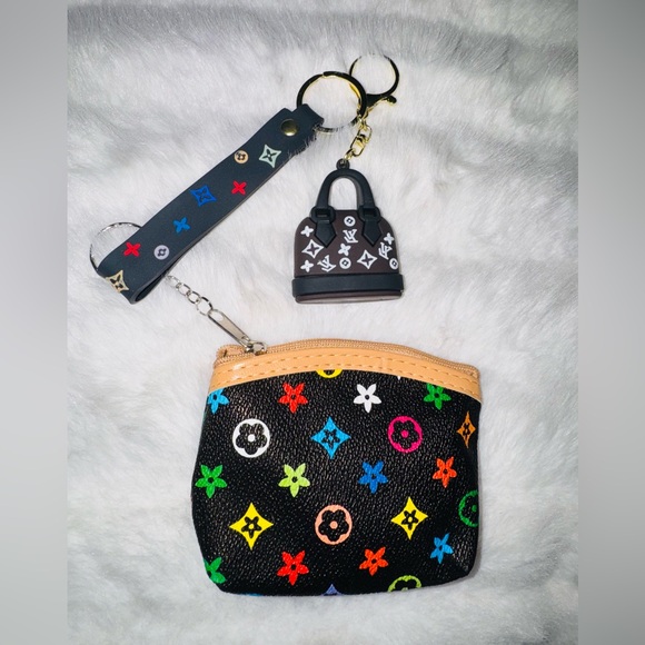 Monogram Multicolor Coin Pouch with Keychain Set - Picture 1 of 3
